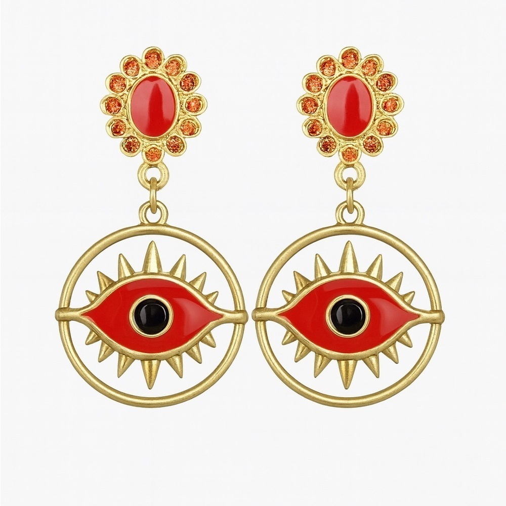 ⚜️ Gold Earrings With Coral Eye